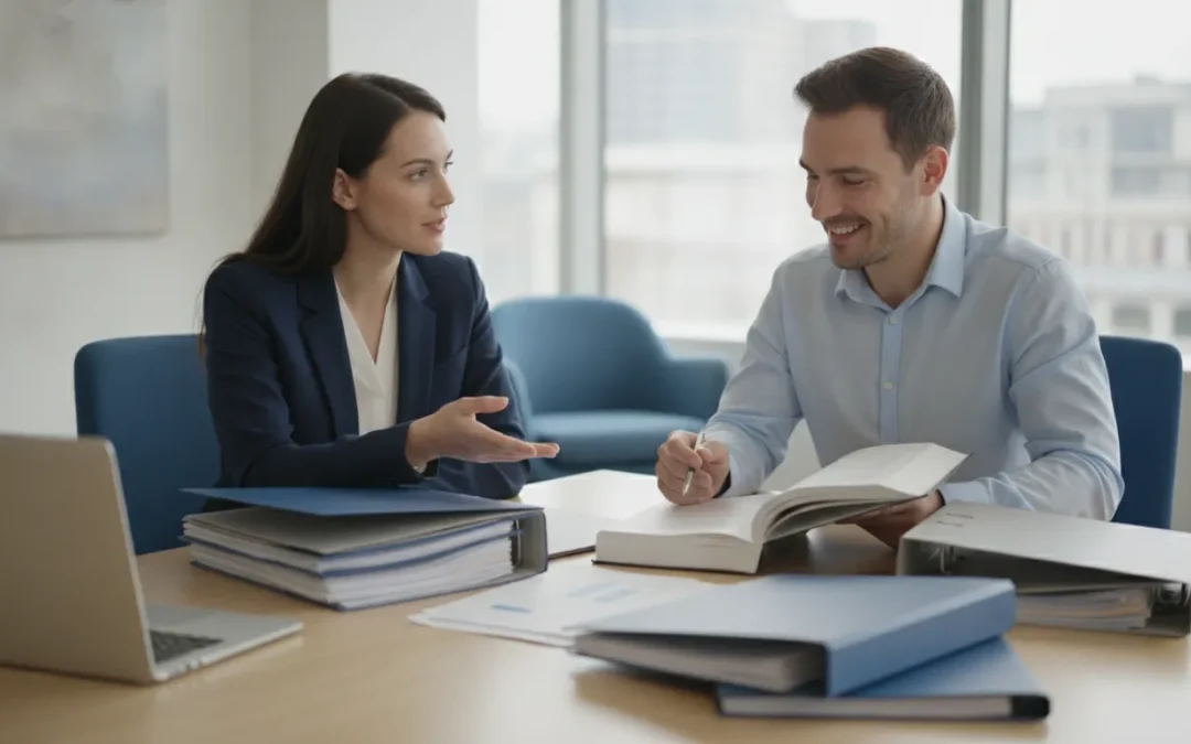 Small business owner reviewing financial records with a tax advisor